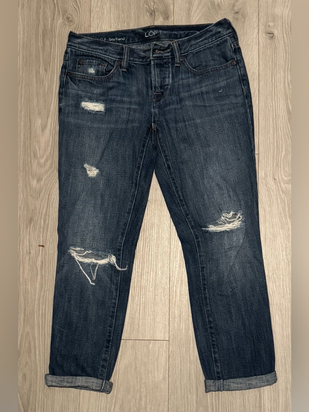LOFT Dark Wash Distressed Boyfriend Jeans 0 Petite